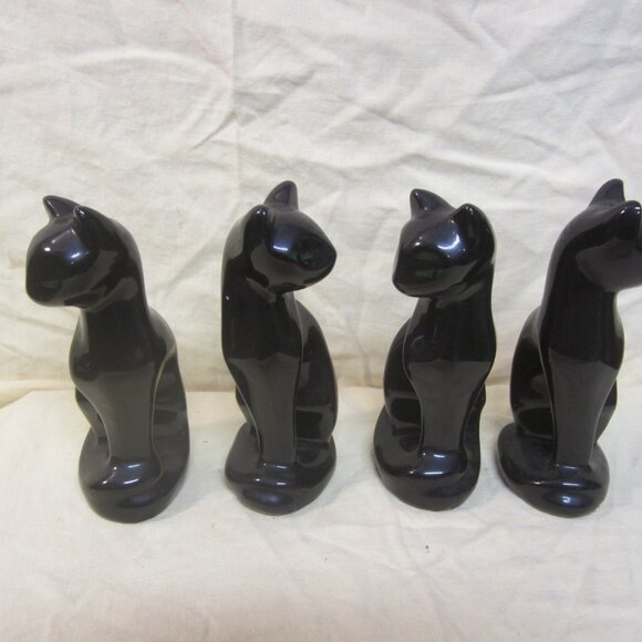 VTG CERAMIC BLACK CATS W/GREEN HANDPAINTED EYES, ELEGANT CATS price is each - Picture 6 of 9